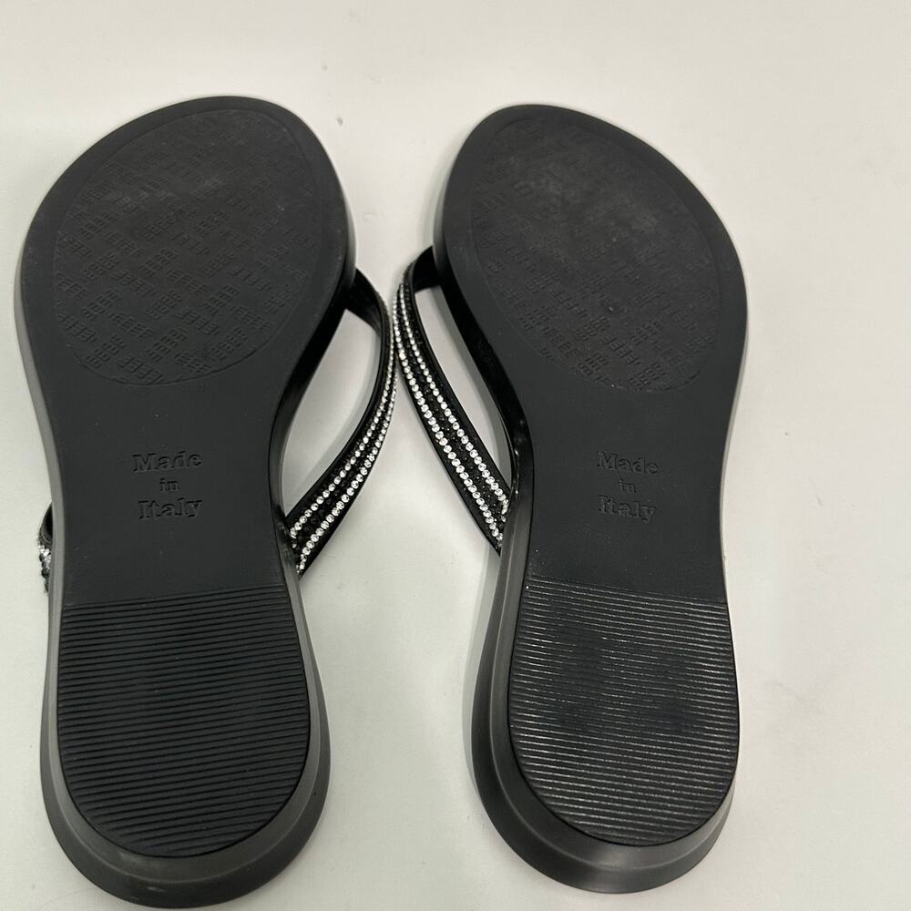 Italian Shoemakers Black Rhinestone Flip Flop Sandals Made in Italy Size 6 - Picture 9 of 11